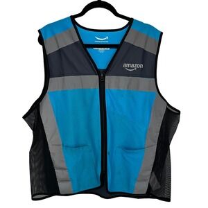 Amazon Flex Reflective Safety Vest XL Blue Gray Full Zip Mesh Workwear
